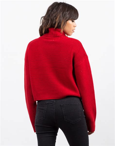 red turtleneck sweater oversized